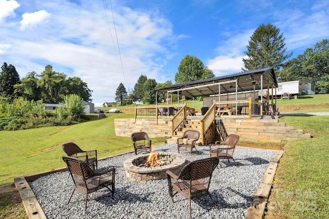32 Bishop Ln, Flat Rock, NC 28731 - view of patio / terrace with an outdoor fire pit and stairs