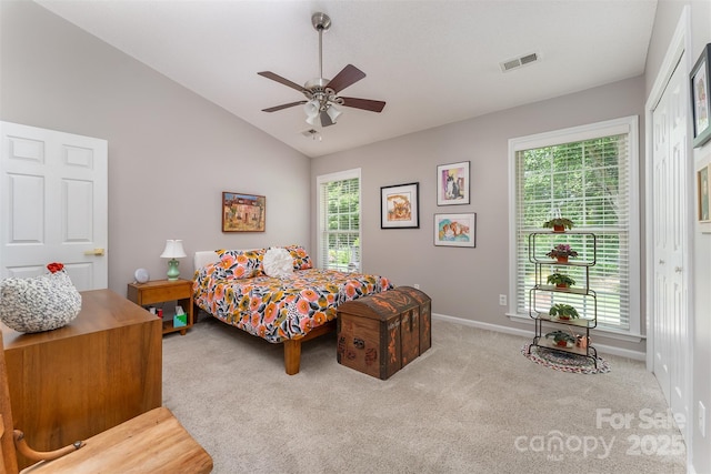 330 Stonehollow Rd, Fletcher, NC 28732 - carpeted bedroom featuring lofted ceiling and ceiling fan