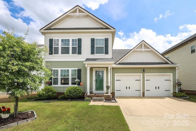 903 Von Buren Blvd, Rock Hill, SC 29730 - view of front of home featuring board and batten siding, driveway, an attached garage, a front yard, and roof with shingles