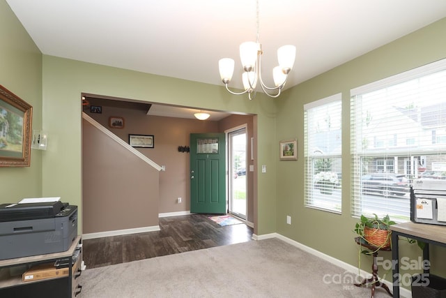 903 Von Buren Blvd, Rock Hill, SC 29730 - foyer featuring a chandelier, carpet, and wood finished floors