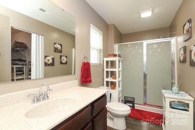 903 Von Buren Blvd, Rock Hill, SC 29730 - bathroom featuring a stall shower, wood finished floors, and vanity