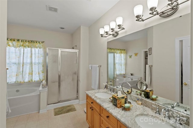 4966 Riverview Dr, Harrisburg, NC 28075 - bathroom featuring a bath, a shower stall, and double vanity