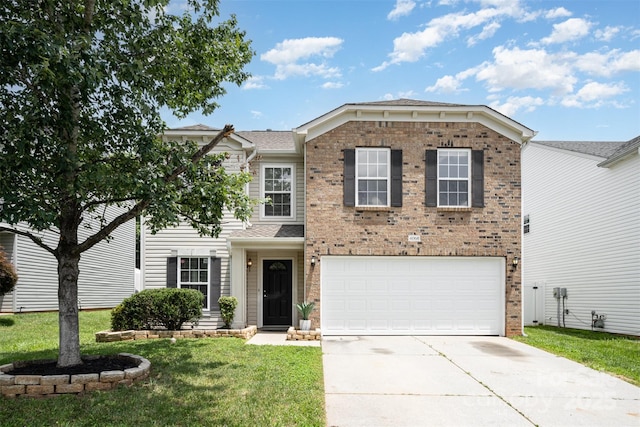 4068 Sherri Ln, Fort Mill, SC 29715 - traditional-style home featuring concrete driveway, brick siding, an attached garage, and a front yard