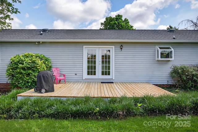 5445 Creekwood Dr, Salisbury, NC 28147 - rear view of house featuring a wooden deck, french doors, and roof with shingles