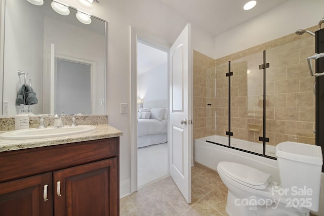 8016 Pemswood St, Charlotte, NC 28277 - ensuite bathroom featuring combined bath / shower with glass door, vanity, and tile patterned floors