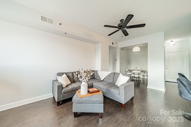 1315 E Blvd Unit 327, Charlotte, NC 28203 - living room with dark wood-style flooring and ceiling fan