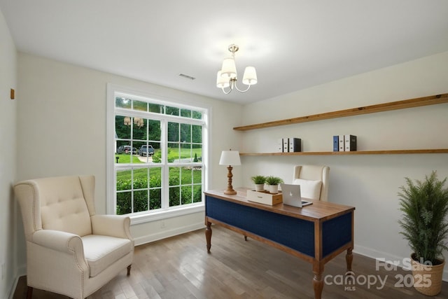 8782 Shepherd Ct, Hildebran, NC 28612 - office area featuring a chandelier and wood finished floors