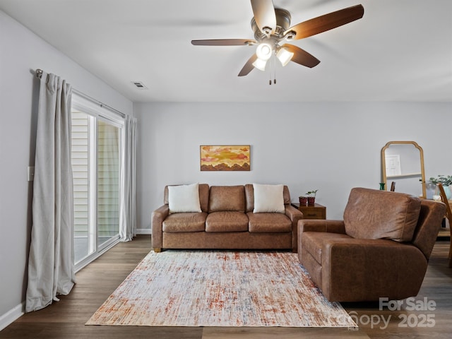 3414 Broadwick St, Charlotte, NC 28213 - living area featuring dark wood-style floors and ceiling fan