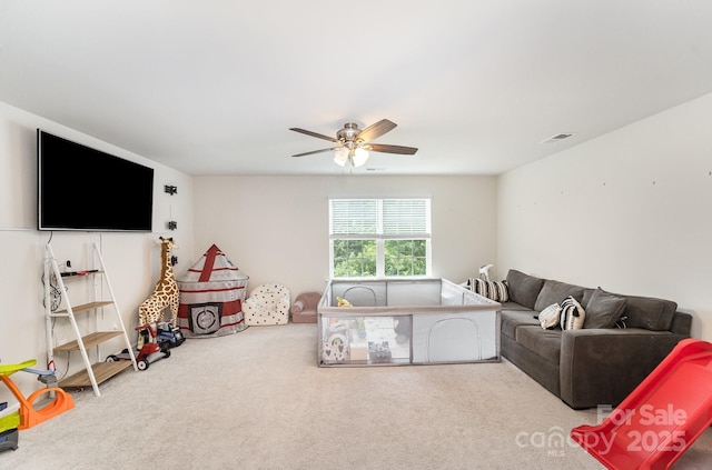 15636 Oleander Dr, Charlotte, NC 28278 - living area with ceiling fan and carpet flooring
