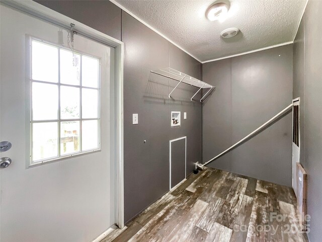 5321 State Line Rd, Marshville, NC 28103 - washroom featuring wood finished floors, a textured ceiling, washer hookup, and plenty of natural light