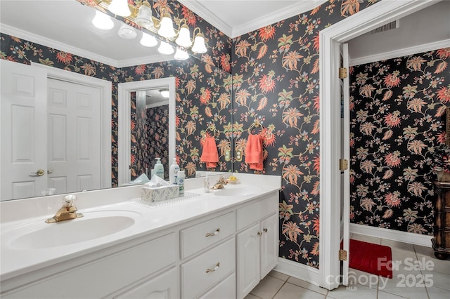 511 Birmingham Ct, Rock Hill, SC 29732 - bathroom with tile patterned flooring, double vanity, and crown molding