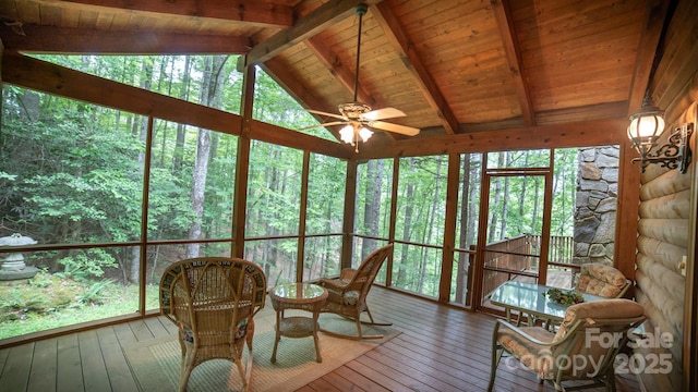 1465 Ohennesy Ln Unit 12, 13, 14, 15, Lenoir, NC 28645 - sunroom featuring hardwood / wood-style floors, ceiling fan, a wooden deck, and wooden ceiling