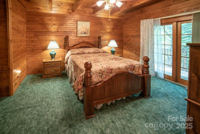 1465 Ohennesy Ln Unit 12, 13, 14, 15, Lenoir, NC 28645 - bedroom with carpet floors, wooden walls, wood ceiling, and ceiling fan