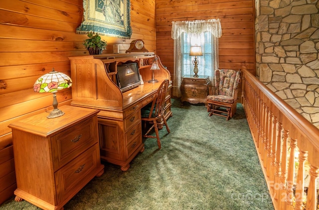 1465 Ohennesy Ln Unit 12, 13, 14, 15, Lenoir, NC 28645 - sitting room with an office area, wood walls, and dark carpet