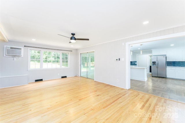 1728 Colony Rd, Salisbury, NC 28144 - spare room featuring ceiling fan, a wall unit AC, parquet flooring, and crown molding