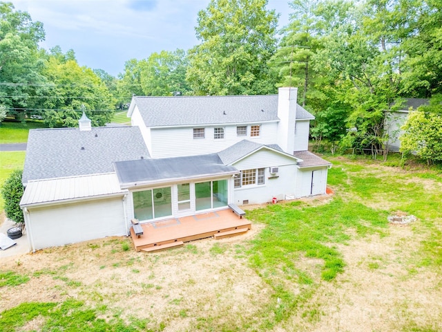 1728 Colony Rd, Salisbury, NC 28144 - back of house with a chimney, a shingled roof, a wooden deck, and a lawn