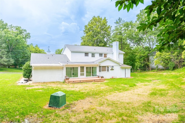 1728 Colony Rd, Salisbury, NC 28144 - rear view of house featuring a chimney, a wooden deck, a yard, and a shingled roof