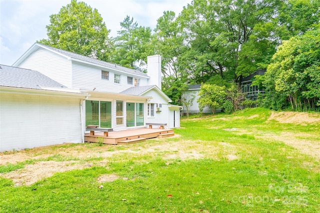 1728 Colony Rd, Salisbury, NC 28144 - back of house with a deck, a chimney, a lawn, and roof with shingles