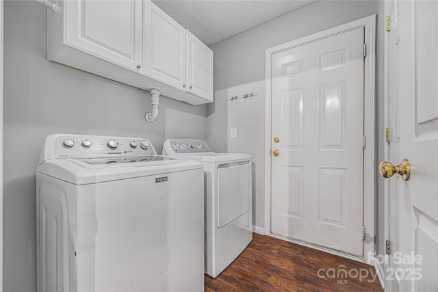 241 Chestnut Ave, Tega Cay, SC 29708 - laundry room with cabinet space, independent washer and dryer, dark wood-style floors, and a textured ceiling