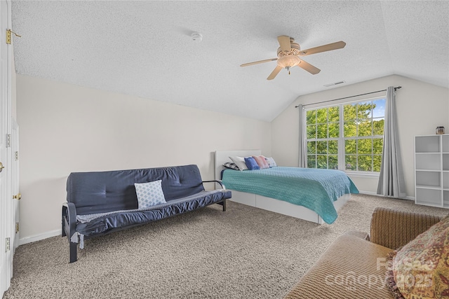 241 Chestnut Ave, Tega Cay, SC 29708 - bedroom featuring lofted ceiling, a textured ceiling, carpet floors, and a ceiling fan