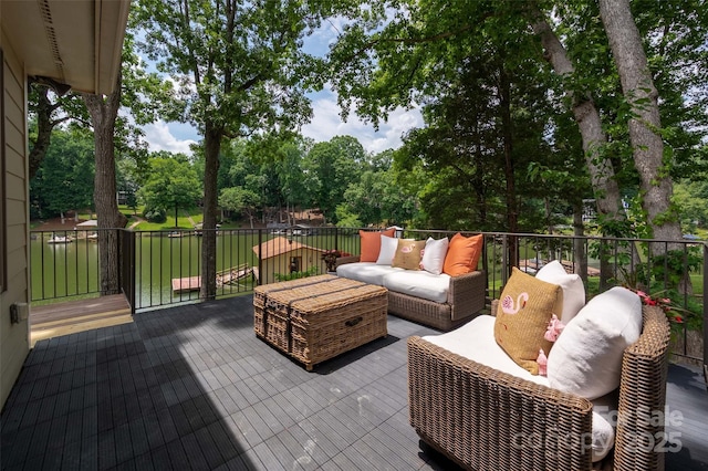 6259 River Cabin Ln, Charlotte, NC 28278 - view of patio with an outdoor living space, a deck, and view of scattered trees