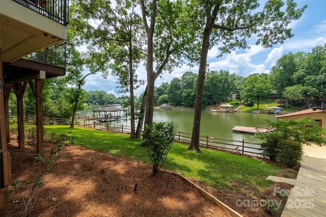 6259 River Cabin Ln, Charlotte, NC 28278 - view of yard with a water view, view of scattered trees, and a dock