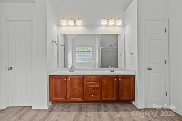 516 Cool Creek Dr, Rock Hill, SC 29732 - full bath featuring wood finished floors, double vanity, and a shower