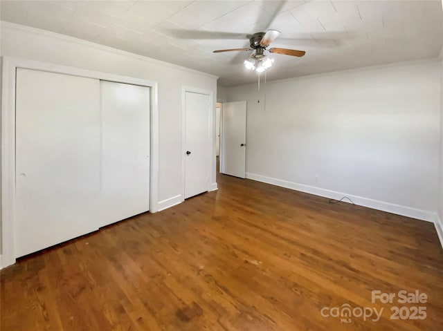 7812 Old Concord Rd, Salisbury, NC 28146 - unfurnished bedroom with wood finished floors, crown molding, and ceiling fan