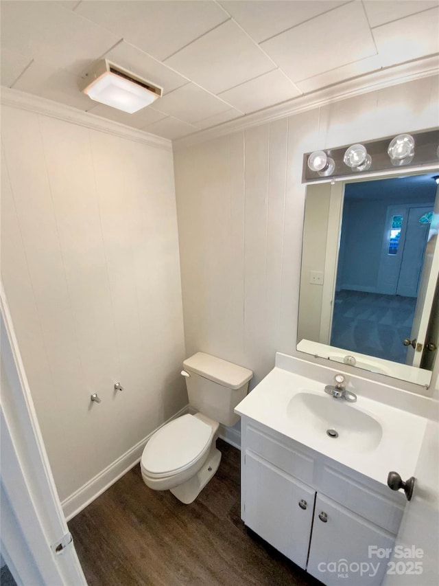 7812 Old Concord Rd, Salisbury, NC 28146 - half bath featuring ornamental molding, wood finished floors, and vanity
