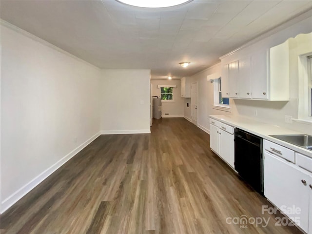 7812 Old Concord Rd, Salisbury, NC 28146 - kitchen with black dishwasher, white cabinetry, dark wood-type flooring, and light countertops