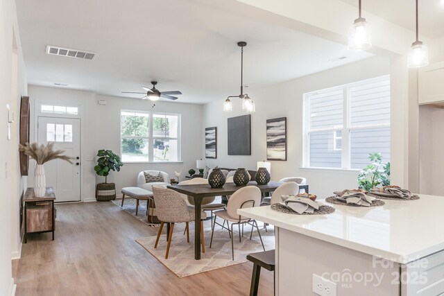 318 Sixth St, Belmont, NC 28012 - dining space featuring light wood-type flooring and ceiling fan