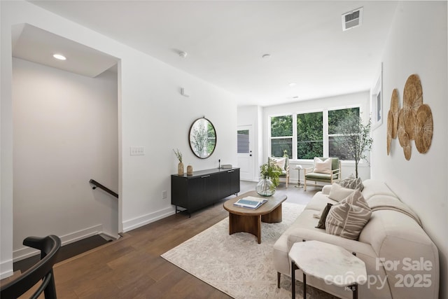 209 Coxe Ave Unit A, Charlotte, NC 28208 - living room with dark wood-style floors and recessed lighting