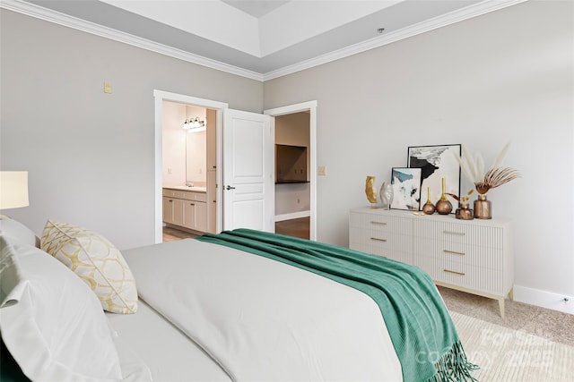 9 Kenilworth Knl, Asheville, NC 28805 - bedroom featuring ornamental molding, light carpet, and ensuite bath
