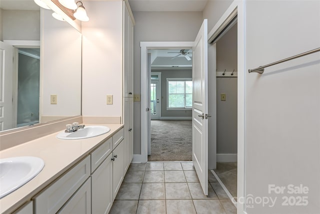 9 Kenilworth Knl, Asheville, NC 28805 - full bathroom with ceiling fan, double vanity, and tile patterned floors