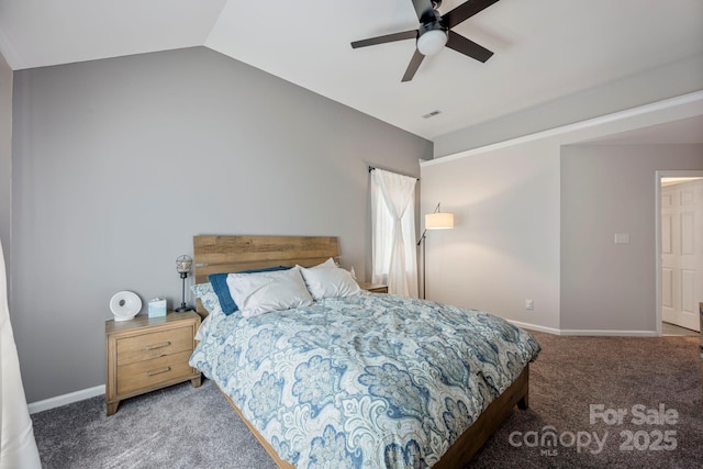 1045 Fairway Ridge Rd NW, Concord, NC 28027 - carpeted bedroom featuring vaulted ceiling and a ceiling fan
