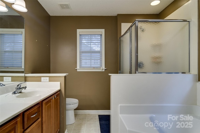 395 Running Briar Rd, Fletcher, NC 28732 - bathroom featuring a shower stall, vanity, tile patterned flooring, and a garden tub