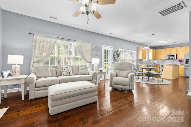 129 Nims Spring Dr, Fort Mill, SC 29715 - living room with dark wood-style floors and a ceiling fan