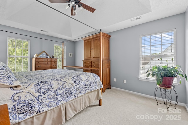 129 Nims Spring Dr, Fort Mill, SC 29715 - bedroom featuring multiple windows, light colored carpet, and ceiling fan