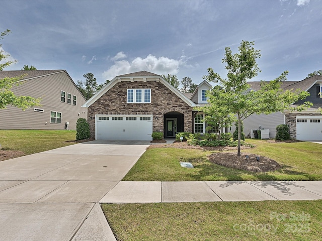 15614 Aviary Orchard Way, Charlotte, NC 28278 - view of front facade with a front yard, a garage, driveway, and stone siding