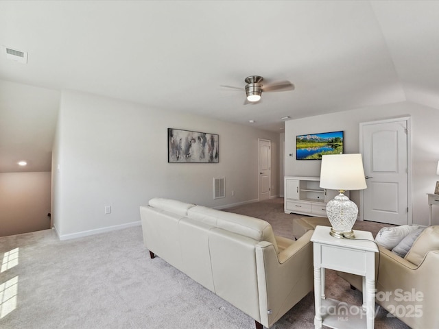 15614 Aviary Orchard Way, Charlotte, NC 28278 - carpeted living area with a ceiling fan and vaulted ceiling