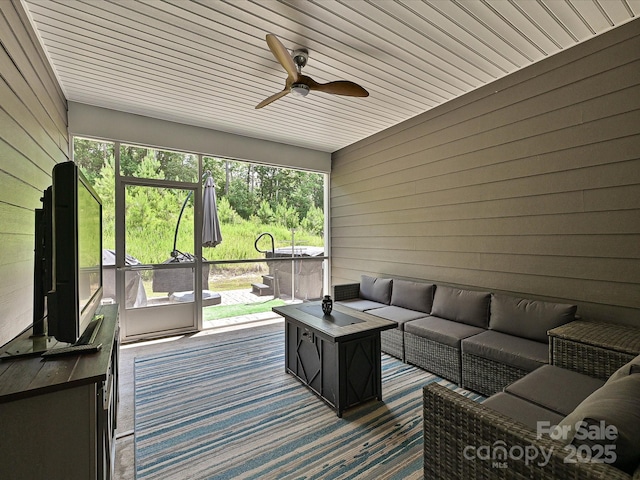 15614 Aviary Orchard Way, Charlotte, NC 28278 - wooden deck with an outdoor hangout area and ceiling fan