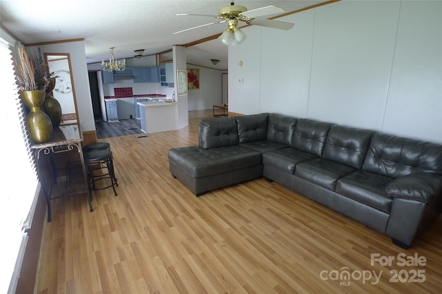 236 Boxwood Church Rd, Mocksville, NC 27028 - living room with lofted ceiling, light wood-type flooring, and ceiling fan