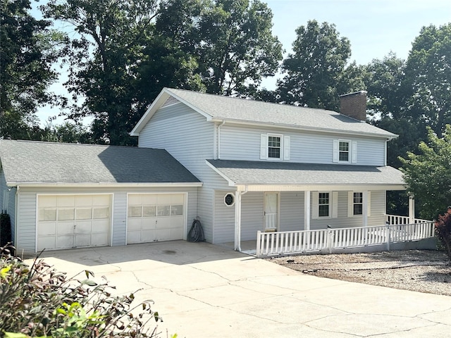 1164 Hidden Lake Dr Unit 10, Granite Falls, NC 28630 - view of front facade featuring a porch, an attached garage, concrete driveway, a chimney, and roof with shingles