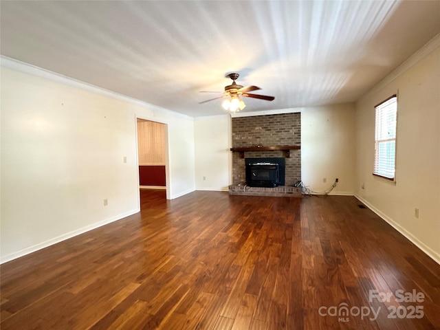 1164 Hidden Lake Dr Unit 10, Granite Falls, NC 28630 - unfurnished living room with a ceiling fan, a brick fireplace, and dark wood-type flooring