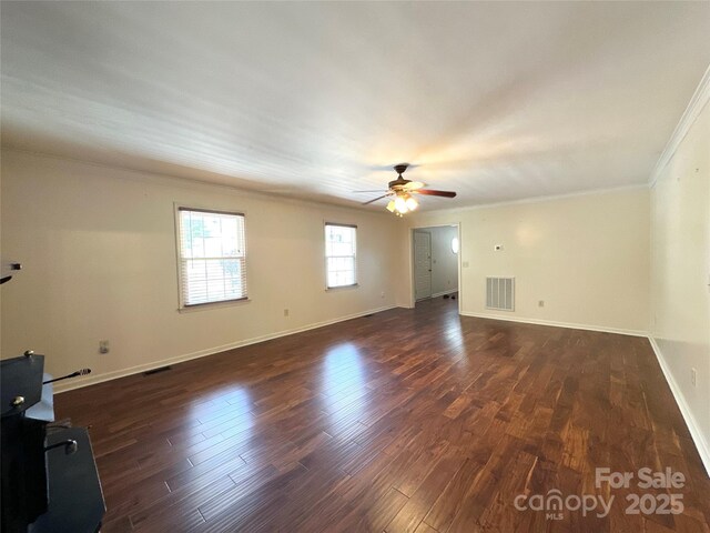 1164 Hidden Lake Dr Unit 10, Granite Falls, NC 28630 - unfurnished living room featuring crown molding, ceiling fan, and dark wood finished floors