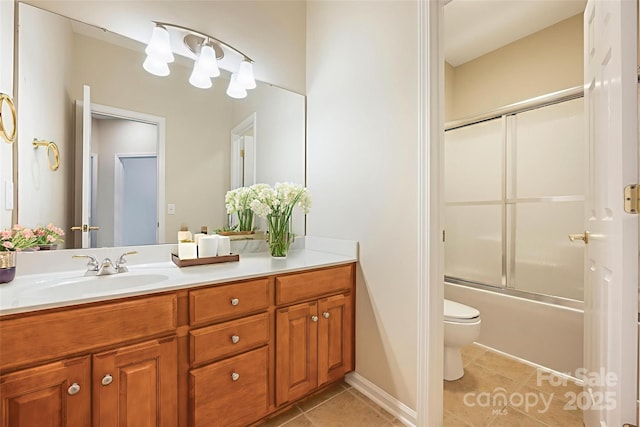14103 Hiawatha Ct, Huntersville, NC 28078 - bathroom with tile patterned flooring, vanity, and bath / shower combo with glass door