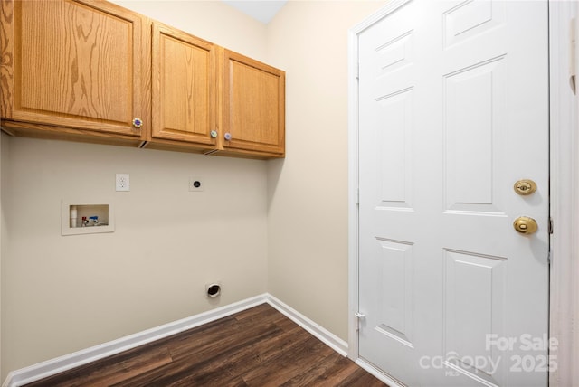 14103 Hiawatha Ct, Huntersville, NC 28078 - washroom with hookup for an electric dryer, washer hookup, cabinet space, and dark wood-type flooring