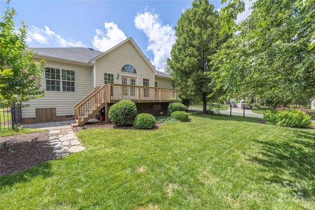 14103 Hiawatha Ct, Huntersville, NC 28078 - back of property featuring a wooden deck, stairs, a shingled roof, and crawl space