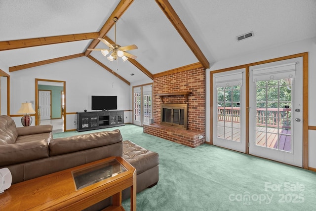 324 Swamp Fox Dr, Fort Mill, SC 29715 - carpeted living area with ceiling fan and a fireplace