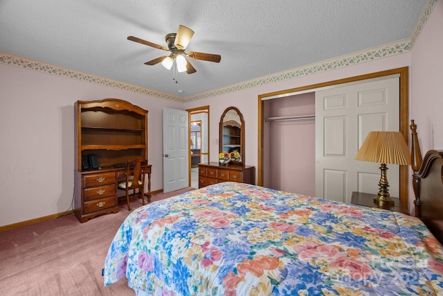 324 Swamp Fox Dr, Fort Mill, SC 29715 - bedroom with a textured ceiling, a closet, light carpet, and a ceiling fan